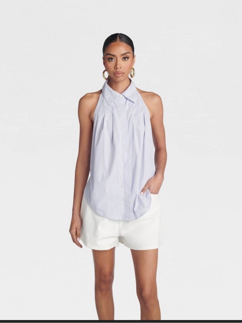 KBB by Kahlana Lavender Striped Sleeveless Halter Top “The Halter Shirt”